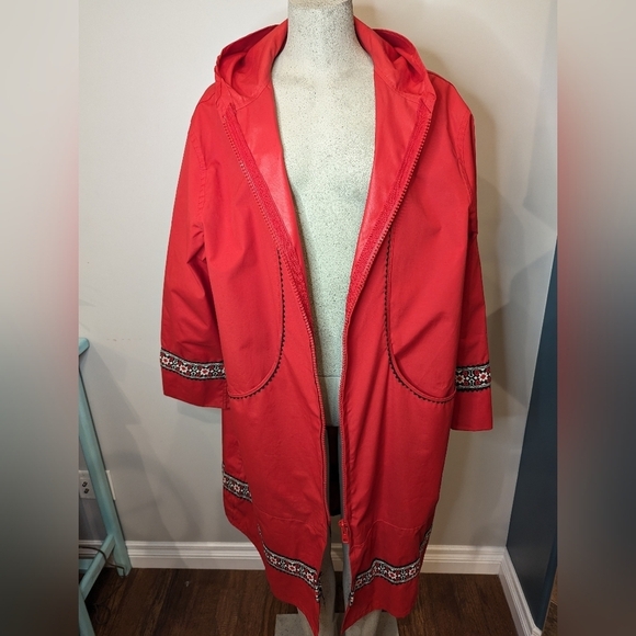 Vintage Red shell overcoat Jacket with embroidery plus size 1x - Picture 9 of 12